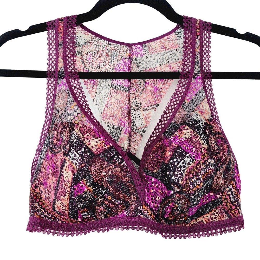 Victoria's Secret Womens Size XL Purple Floral Padded Bralette w/ Sheer Butterfl